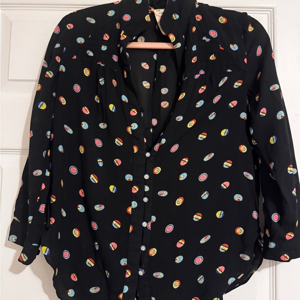 Anthropologie 13 of 52 button printed blouse size 2